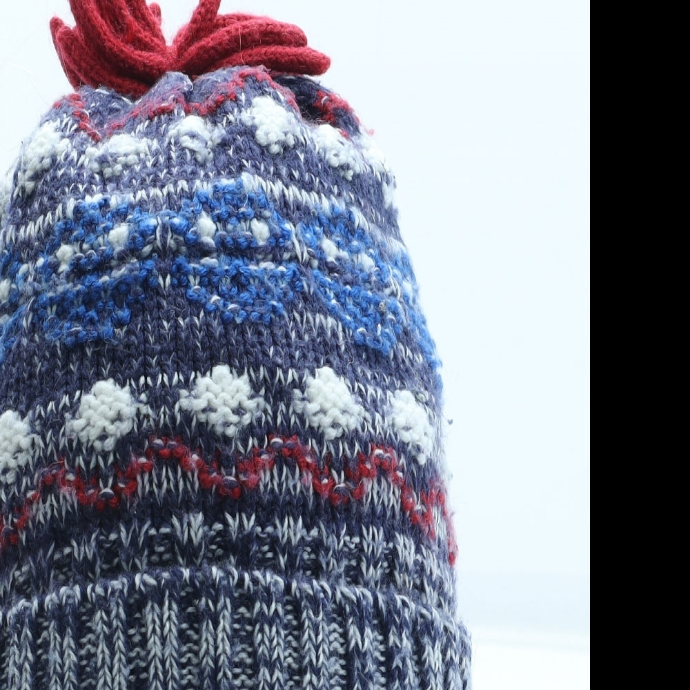 George Boys Blue Geometric Acrylic Bobble Hat Size S - Size 1-3 years