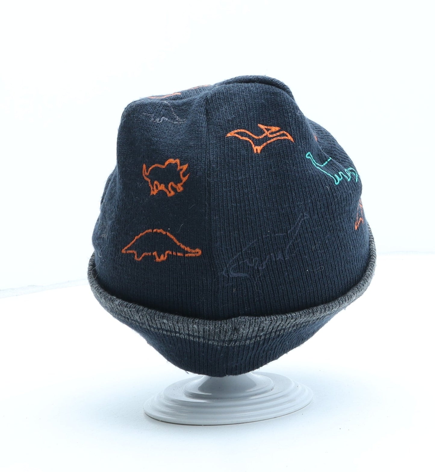 F&F Boys Blue Geometric Acrylic Beanie One Size - Dinosaur