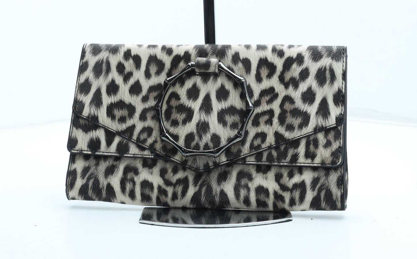 Primark Womens Brown Animal Print Polyurethane Clutch Size Small - Leopard Pattern