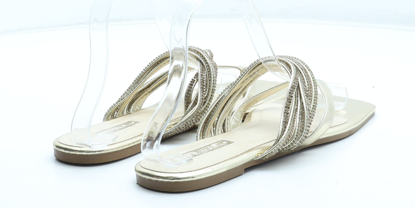 Primark Womens Gold Polyurethane Thong Sandal UK