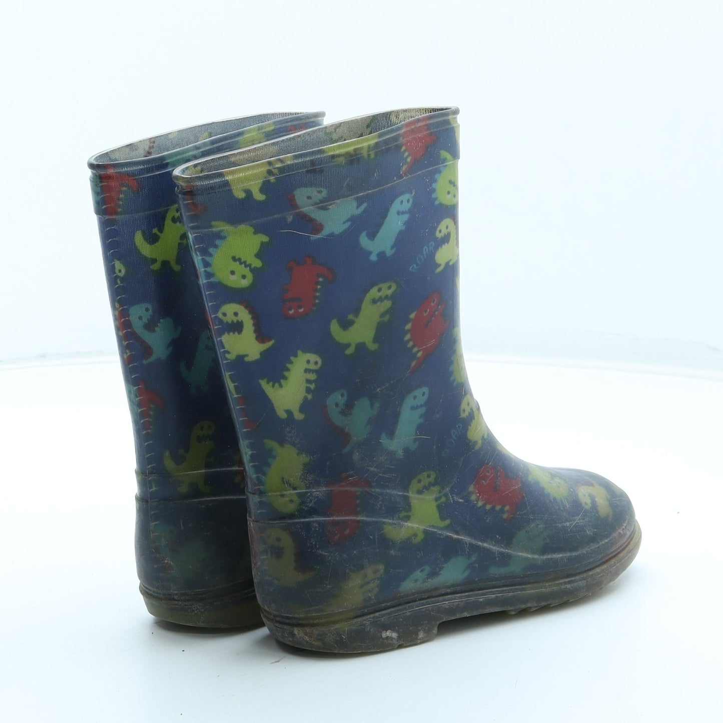 Preworn Boys Multicoloured Geometric Rubber Wellies Boot UK 8 25 - Dinosaur Pattern