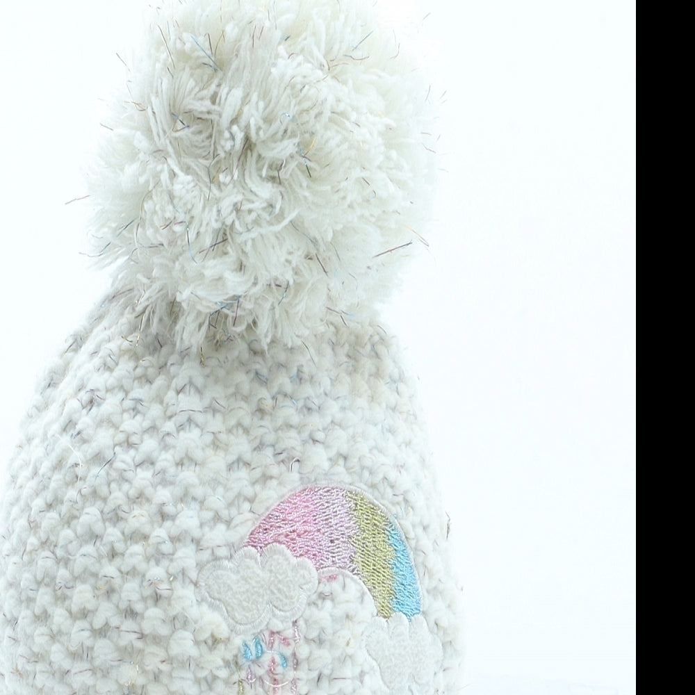 George Girls White Acrylic Bobble Hat Size S