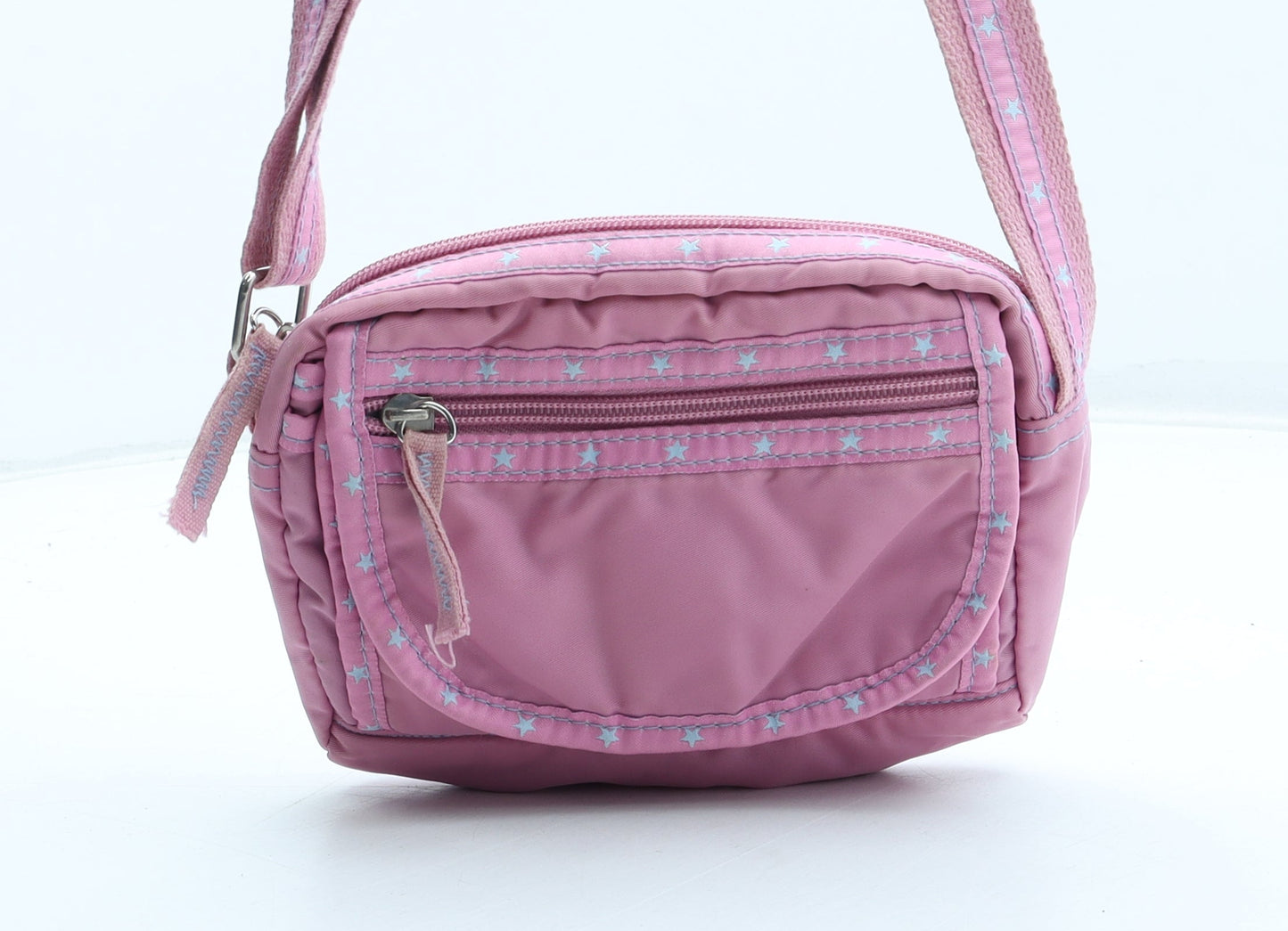 Preworn Girls Pink Geometric Polyester Crossbody Size Small Zip - Star Pattern