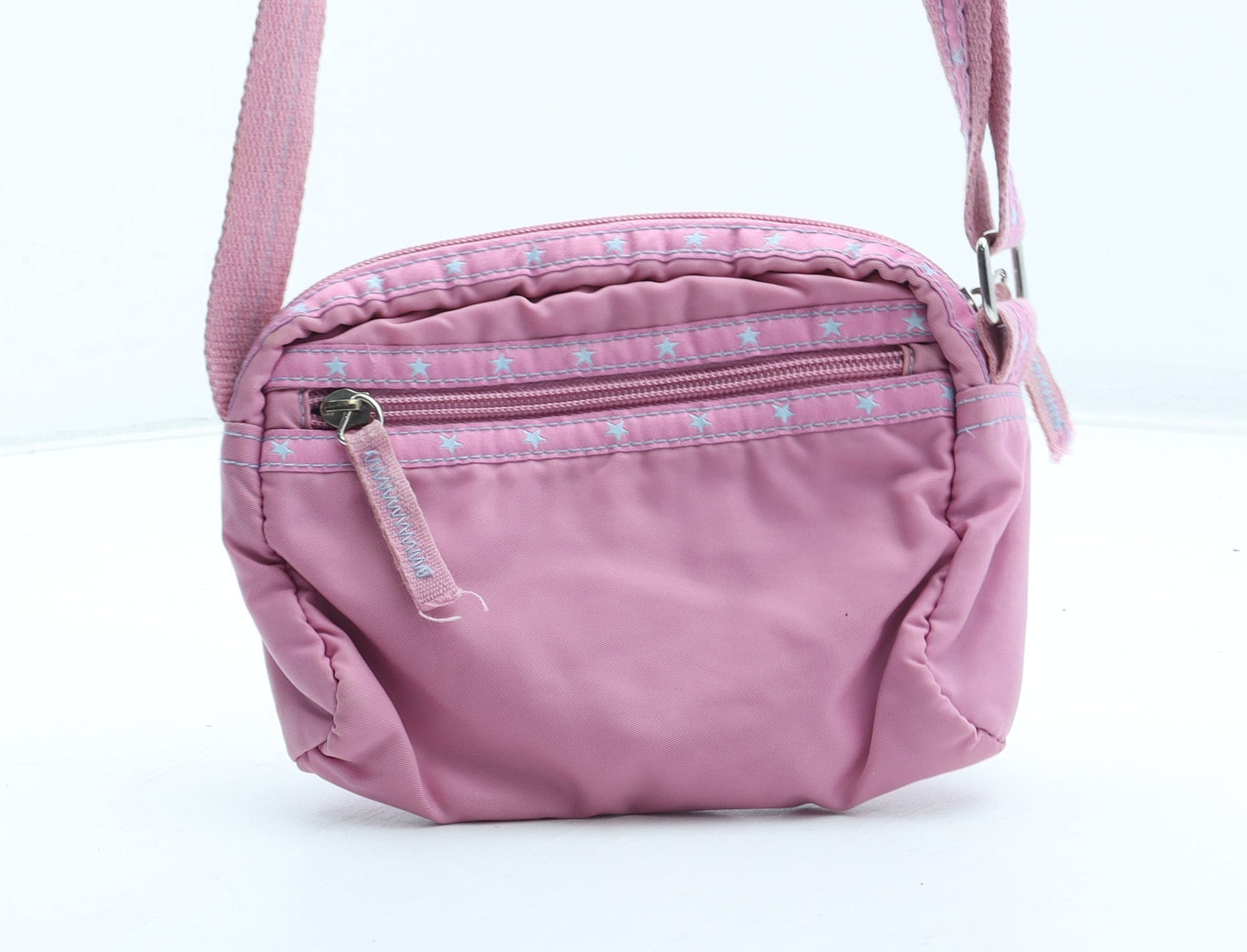 Preworn Girls Pink Geometric Polyester Crossbody Size Small Zip - Star Pattern