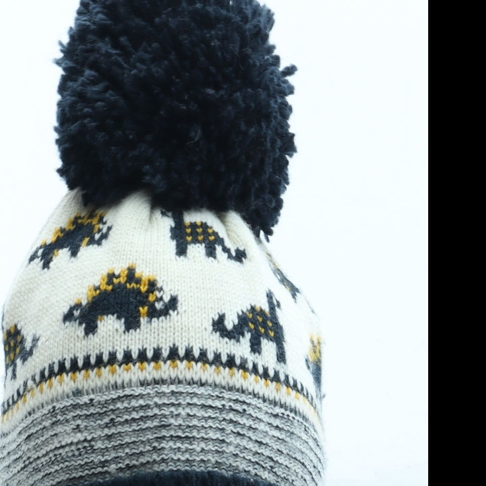 George Boys Multicoloured Geometric Acrylic Bobble Hat Size S - Dinosaur Pattern Size 6-12 Months