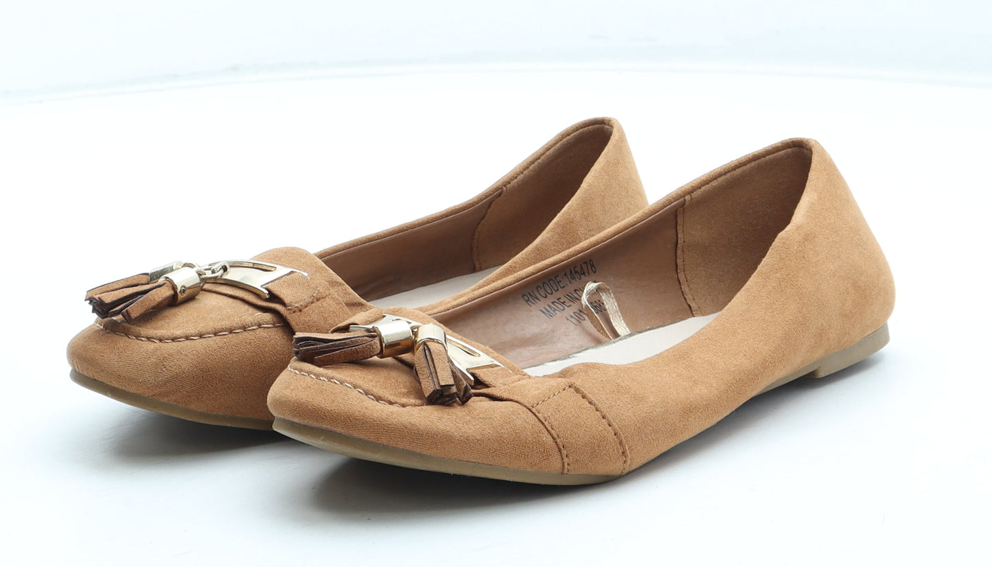 Atmosphere Womens Brown Polyester Slip On Flat UK