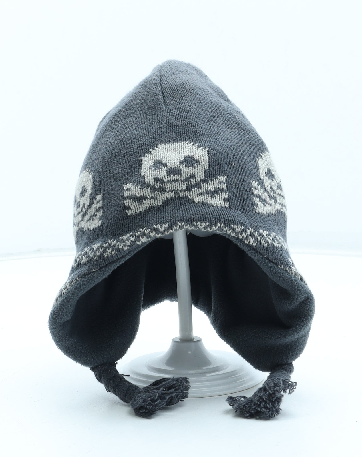 F&F Boys Grey Geometric Acrylic Winter Hat Size S - Skull Pattern Size 12-24 Months