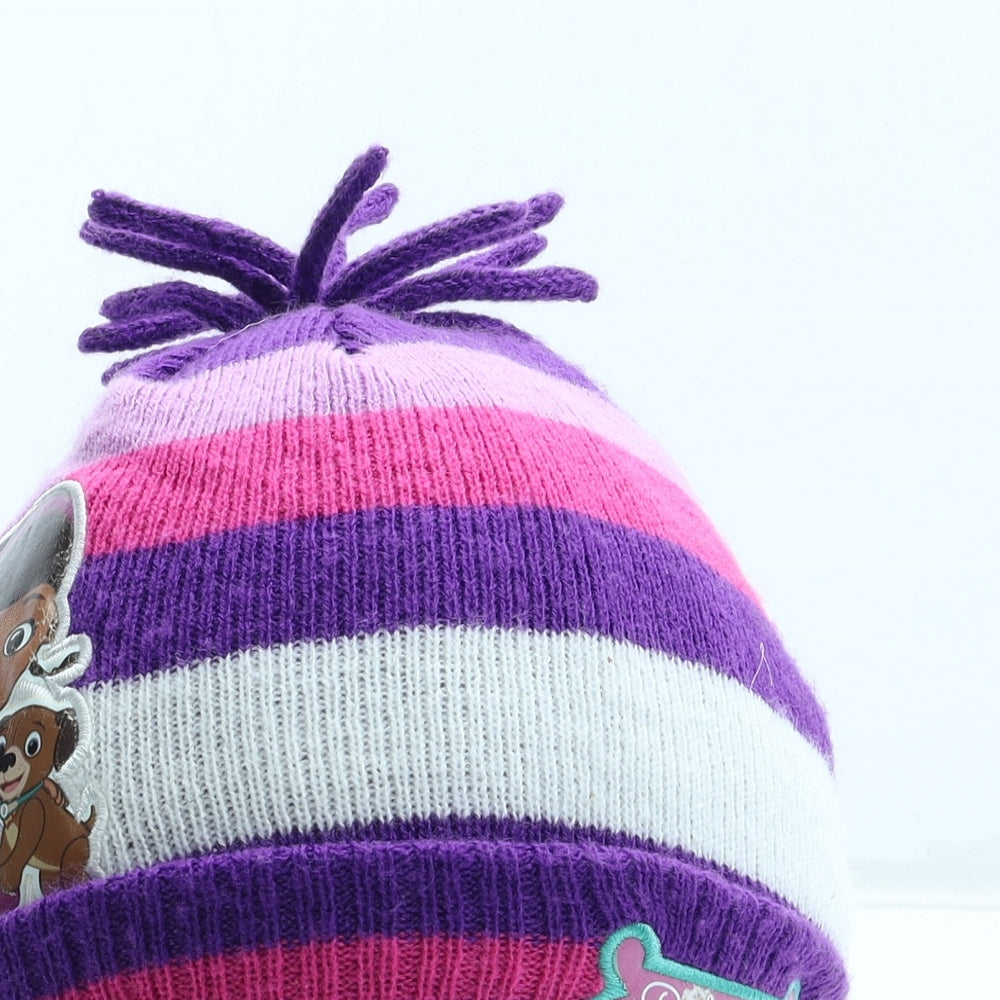 George Girls Purple Colourblock Acrylic Beanie One Size - Pet Vet UK Size 4-6 Years