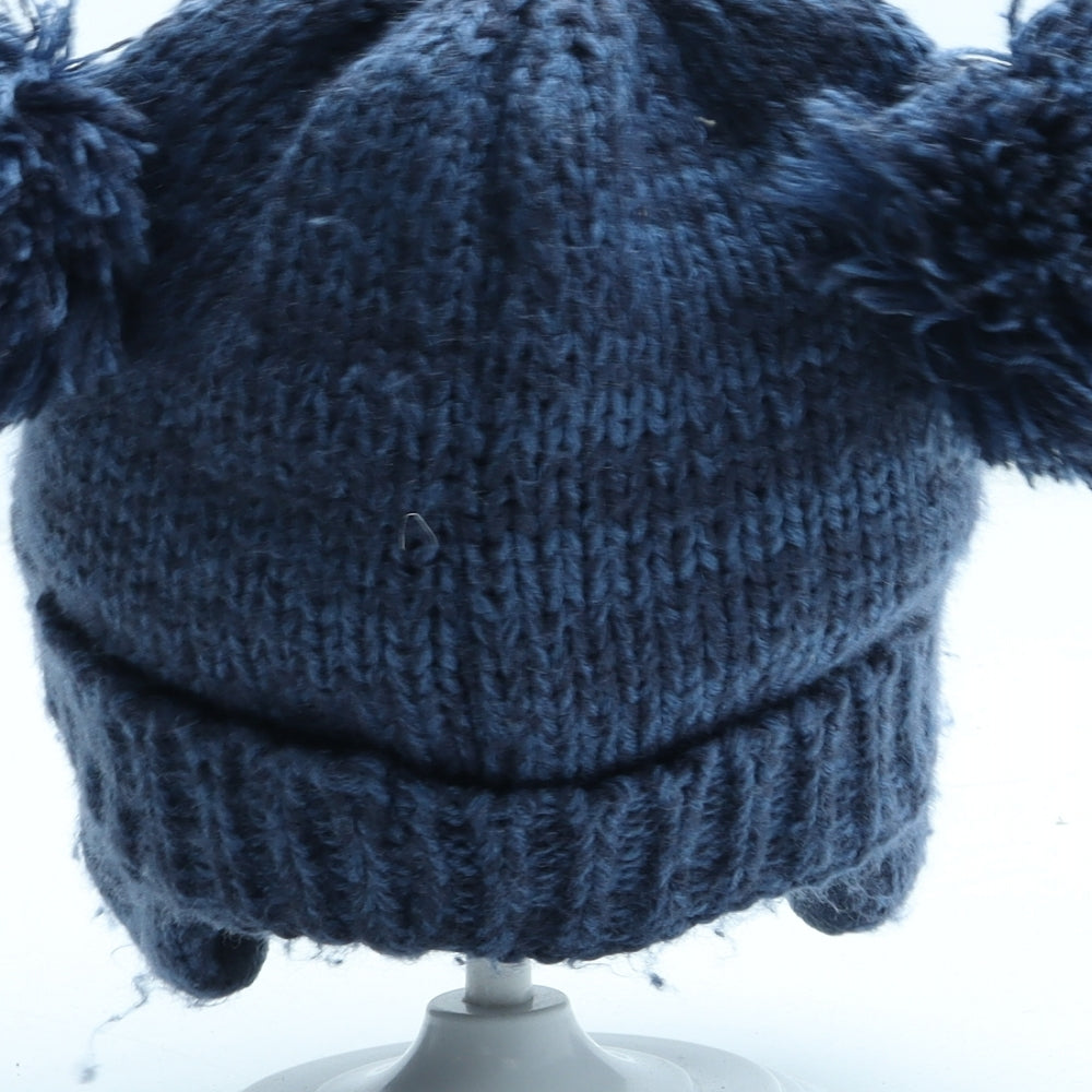 F&F Boys Blue Acrylic Bobble Hat Size S - Bear UK Size 3-6 Months