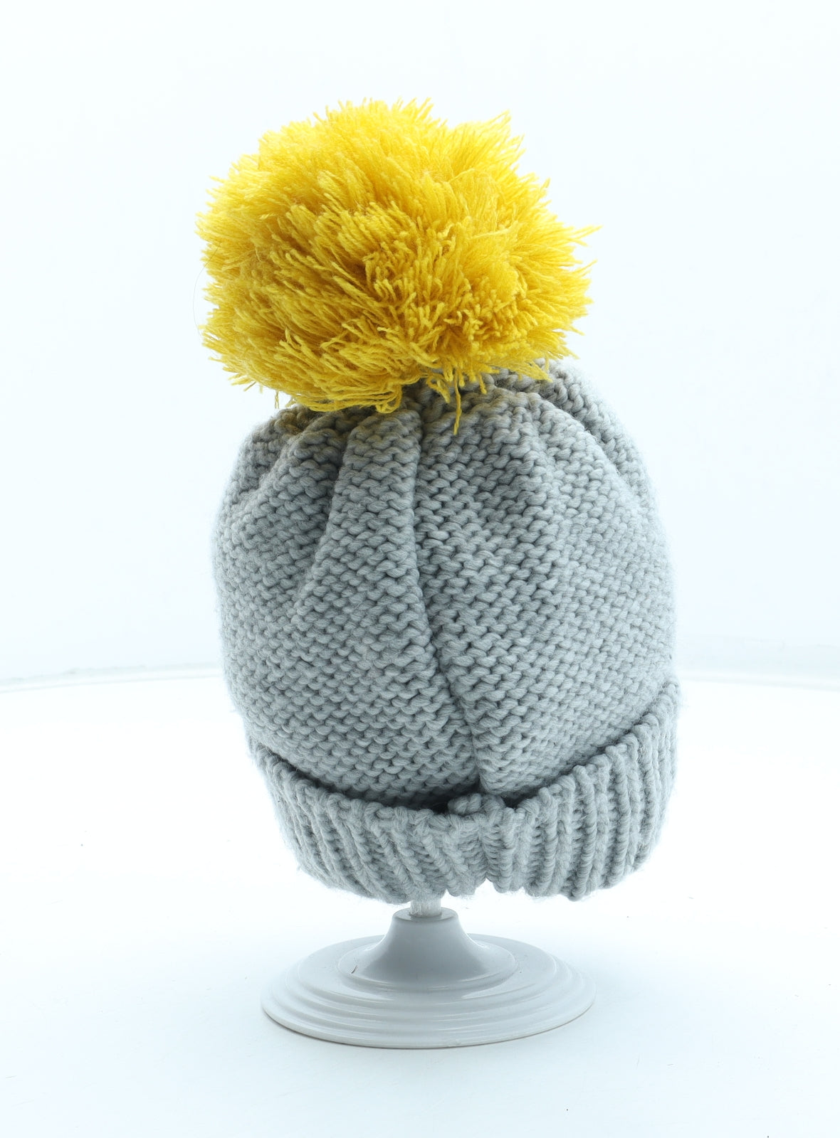 George Girls Grey Floral Acrylic Bobble Hat One Size
