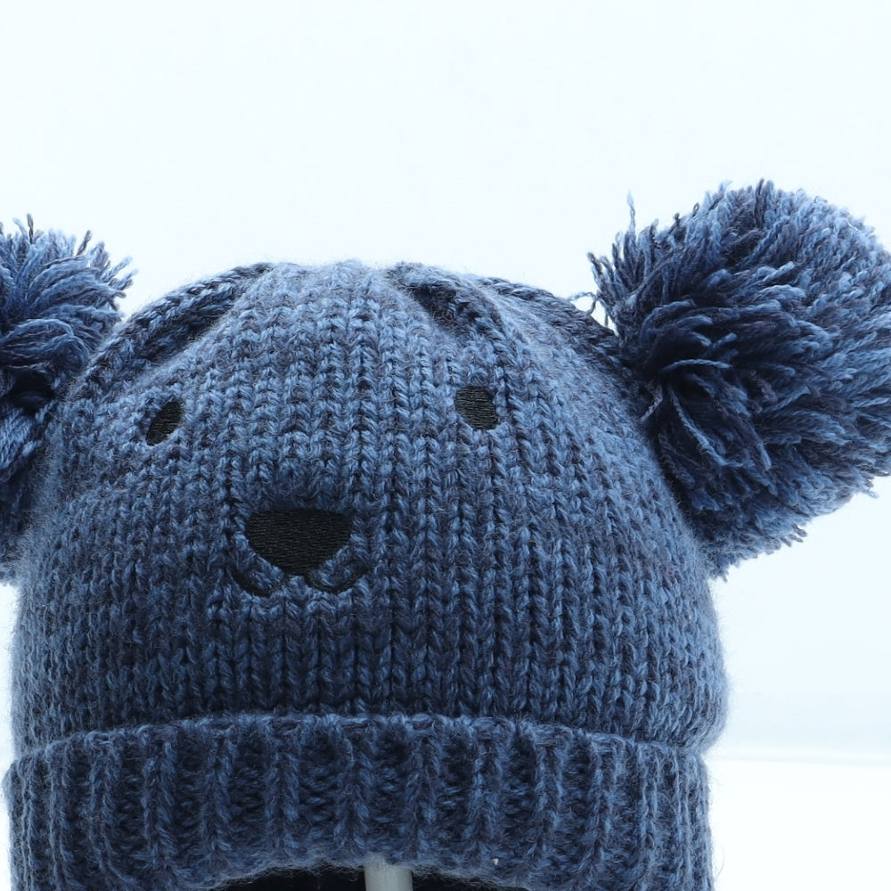 F&F Boys Blue Acrylic Bobble Hat Size S - Bear UK Size 6-12 Months