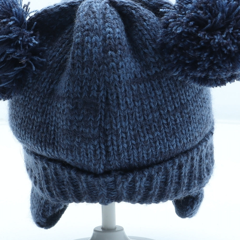 F&F Boys Blue Acrylic Bobble Hat Size S - Bear UK Size 6-12 Months