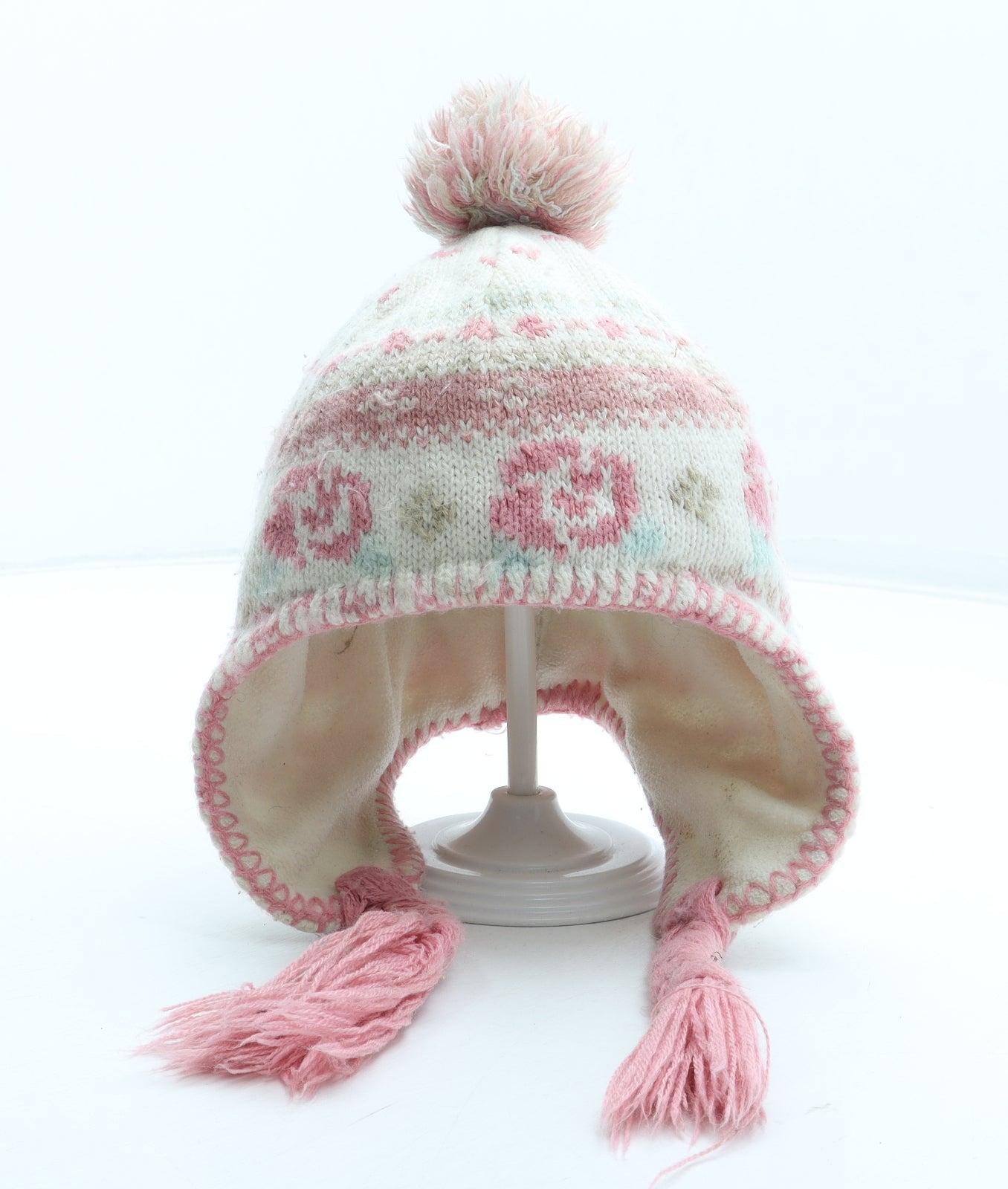 Preworn Girls Multicoloured Floral Acrylic Winter Hat Size S
