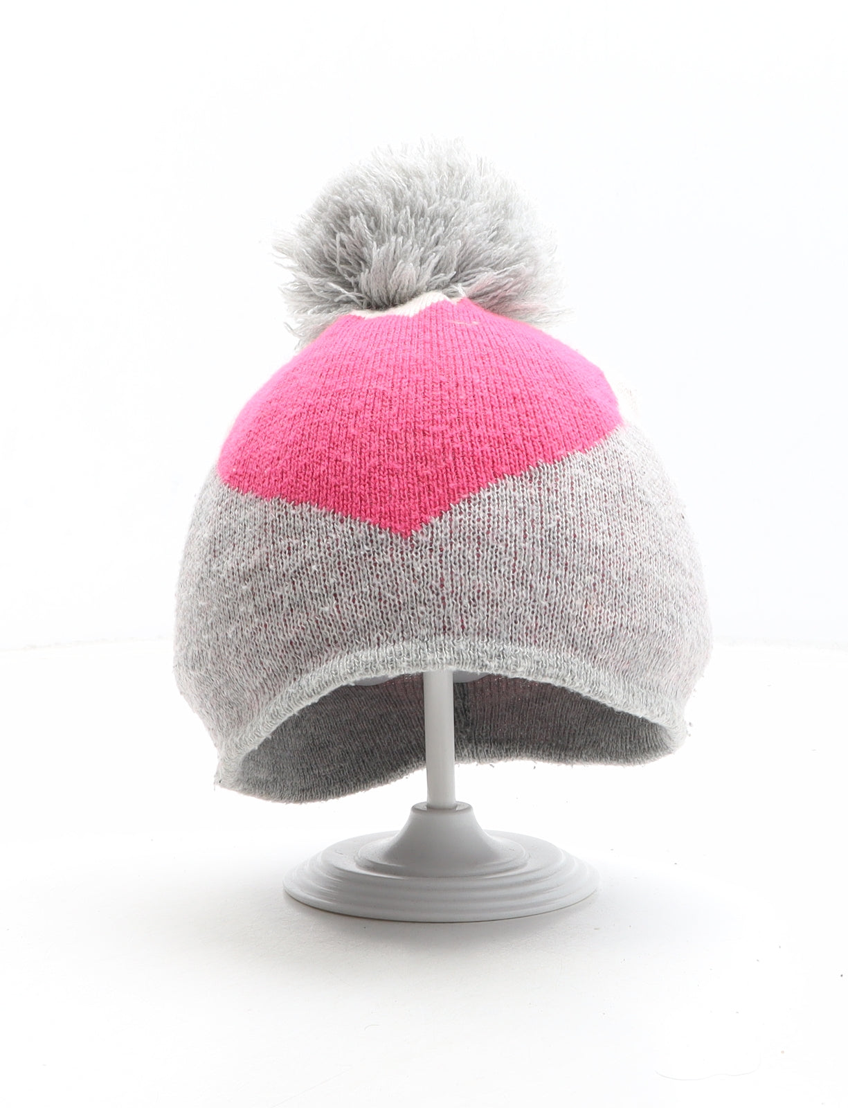 George Girls Grey Colourblock Polyester Bobble Hat One Size - Size 1-3 Years