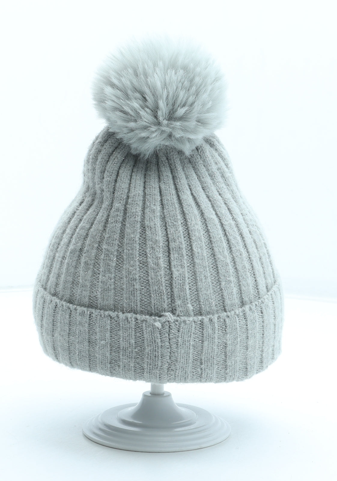 Primark Womens Grey Acrylic Bobble Hat One Size