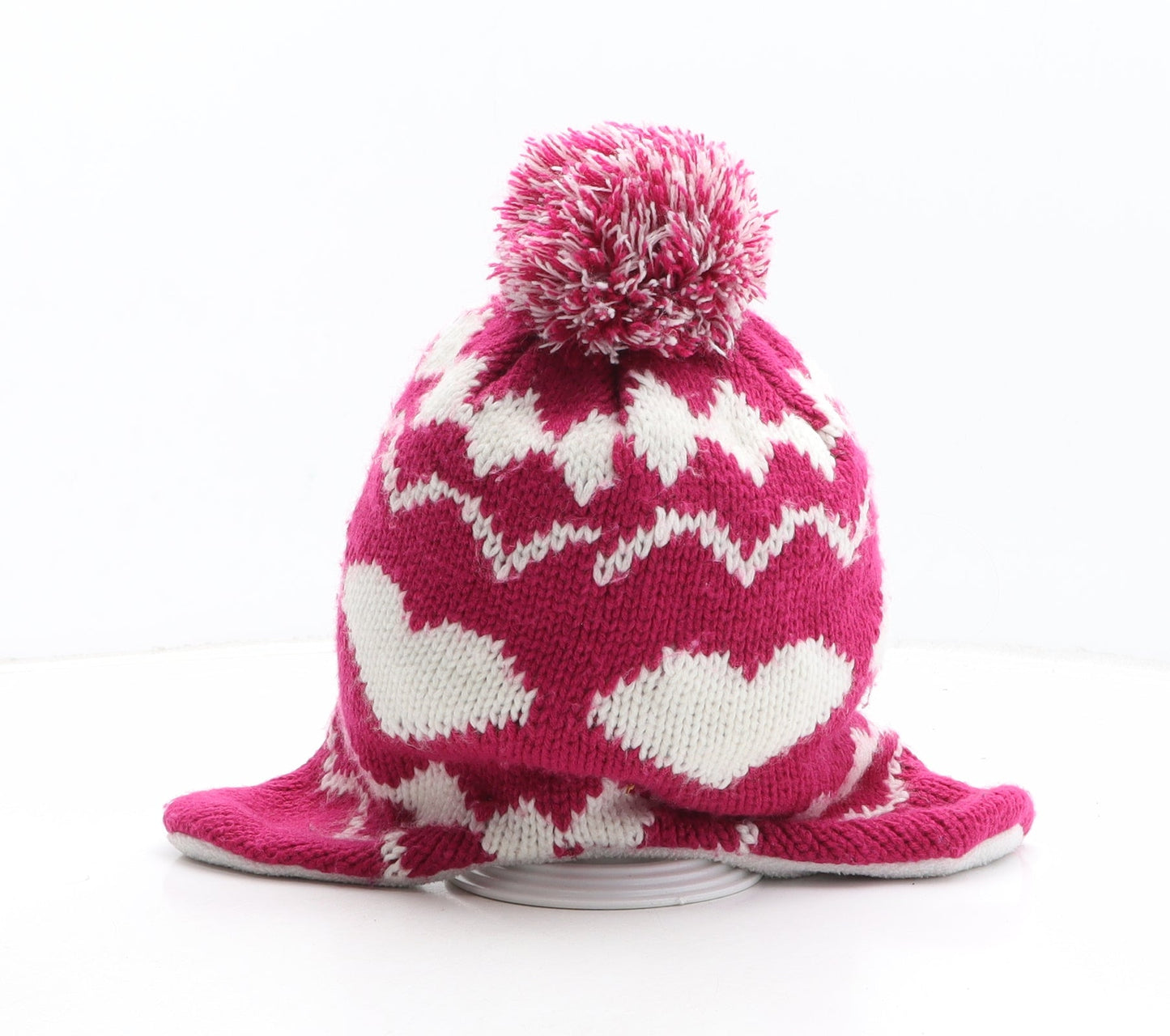 George Girls Pink Geometric Acrylic Winter Hat One Size - Heart Pattern Size 8-12 Years