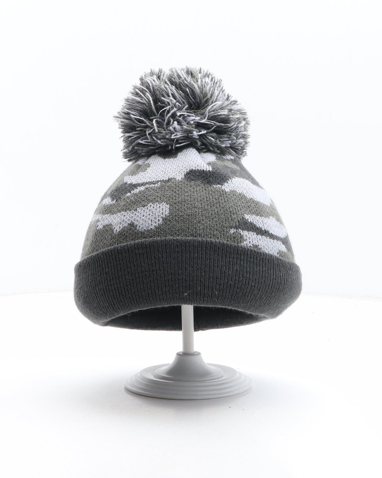 George Boys Grey Camouflage Acrylic Bobble Hat One Size - Size 1-3 years