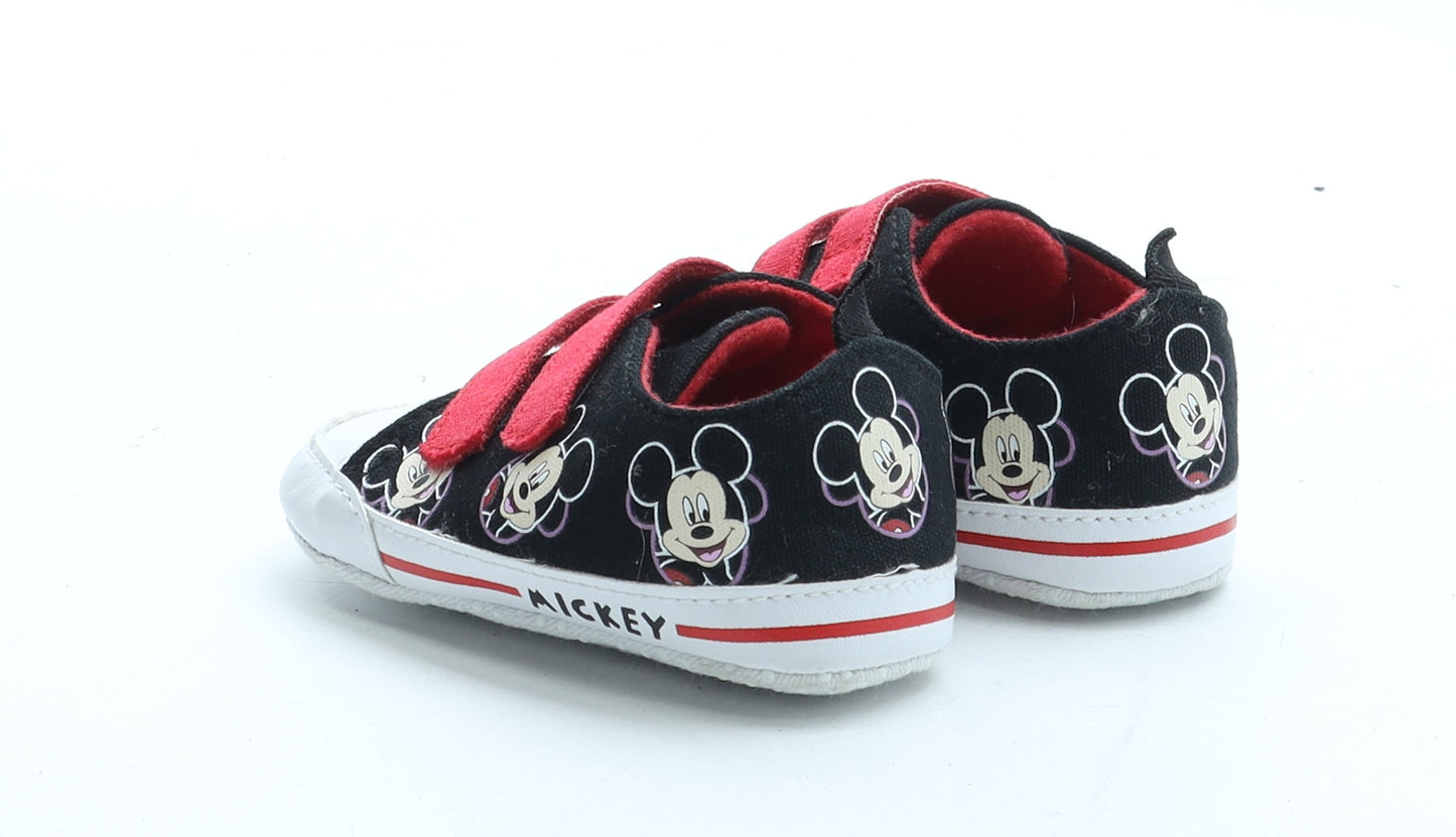 F&F Unisex Baby & Toddler Black Polyurethane Sneaker Trainer UK 6-12 Months - Mickey Mouse