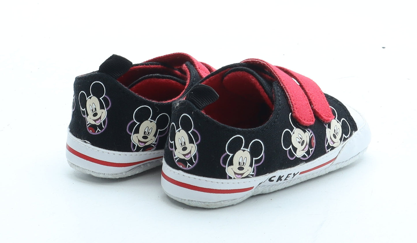 F&F Unisex Baby & Toddler Black Polyurethane Sneaker Trainer UK 6-12 Months - Mickey Mouse