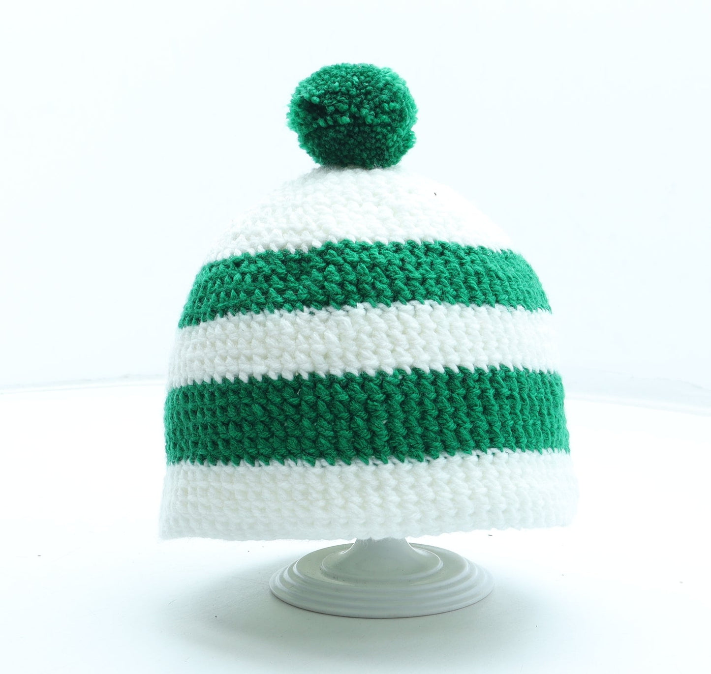 Preworn Mens Green Striped Acrylic Winter Hat Size M