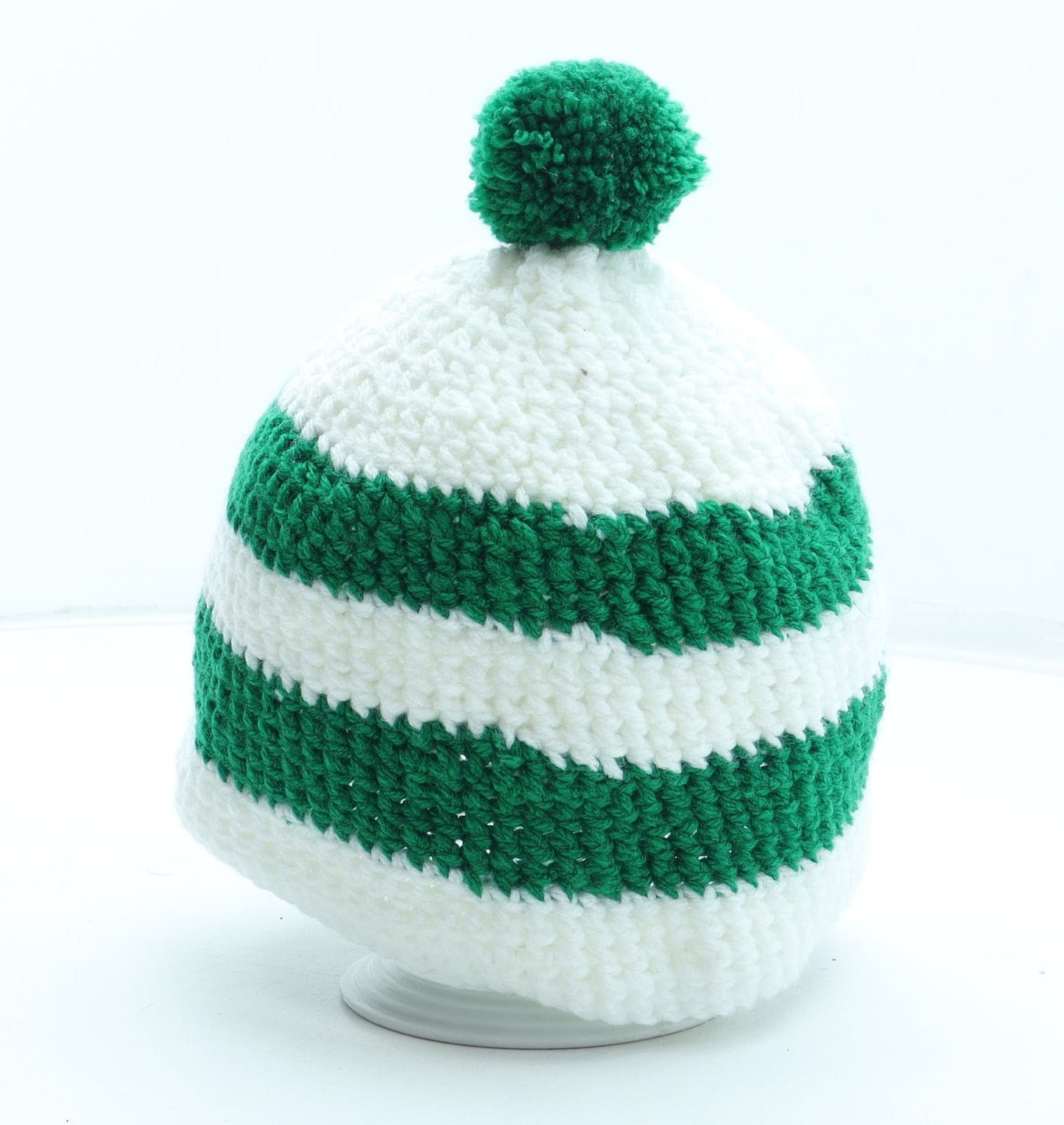 Preworn Mens Green Striped Acrylic Winter Hat Size M