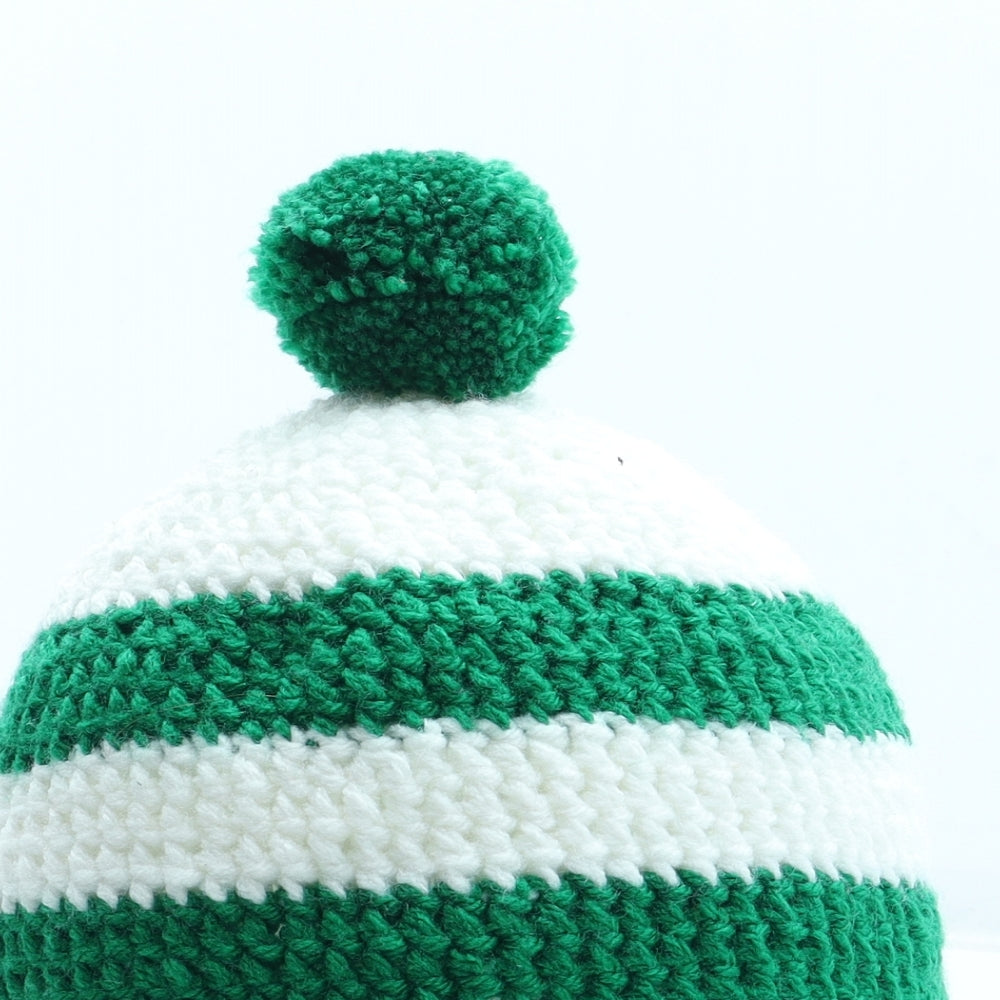 Preworn Mens Green Striped Acrylic Winter Hat Size M