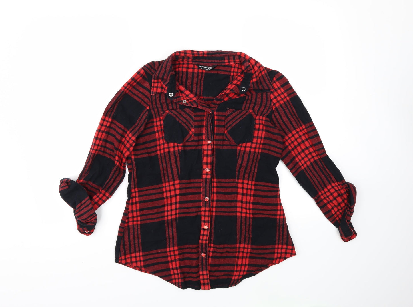 Select Womens Red Check  Basic Button-Up Size 8