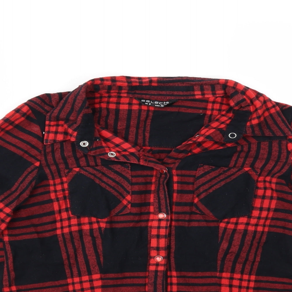 Select Womens Red Check  Basic Button-Up Size 8