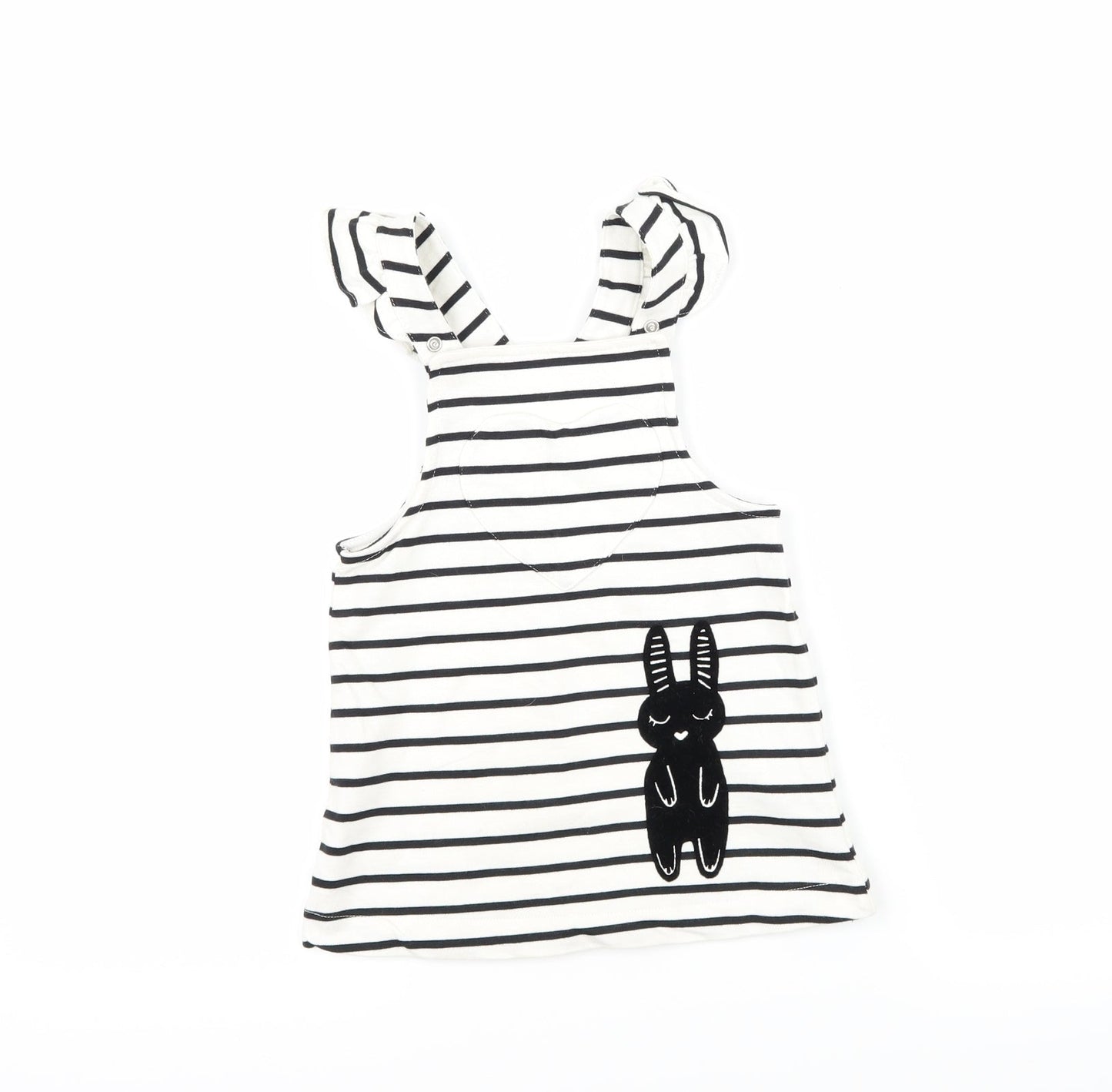 Mothercare Girls White Striped  Pinafore/Dungaree Dress  Size 6-9 Months
