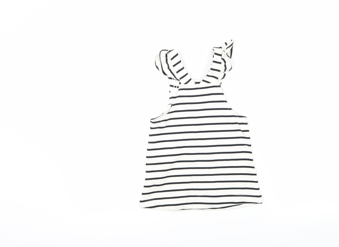Mothercare Girls White Striped  Pinafore/Dungaree Dress  Size 6-9 Months