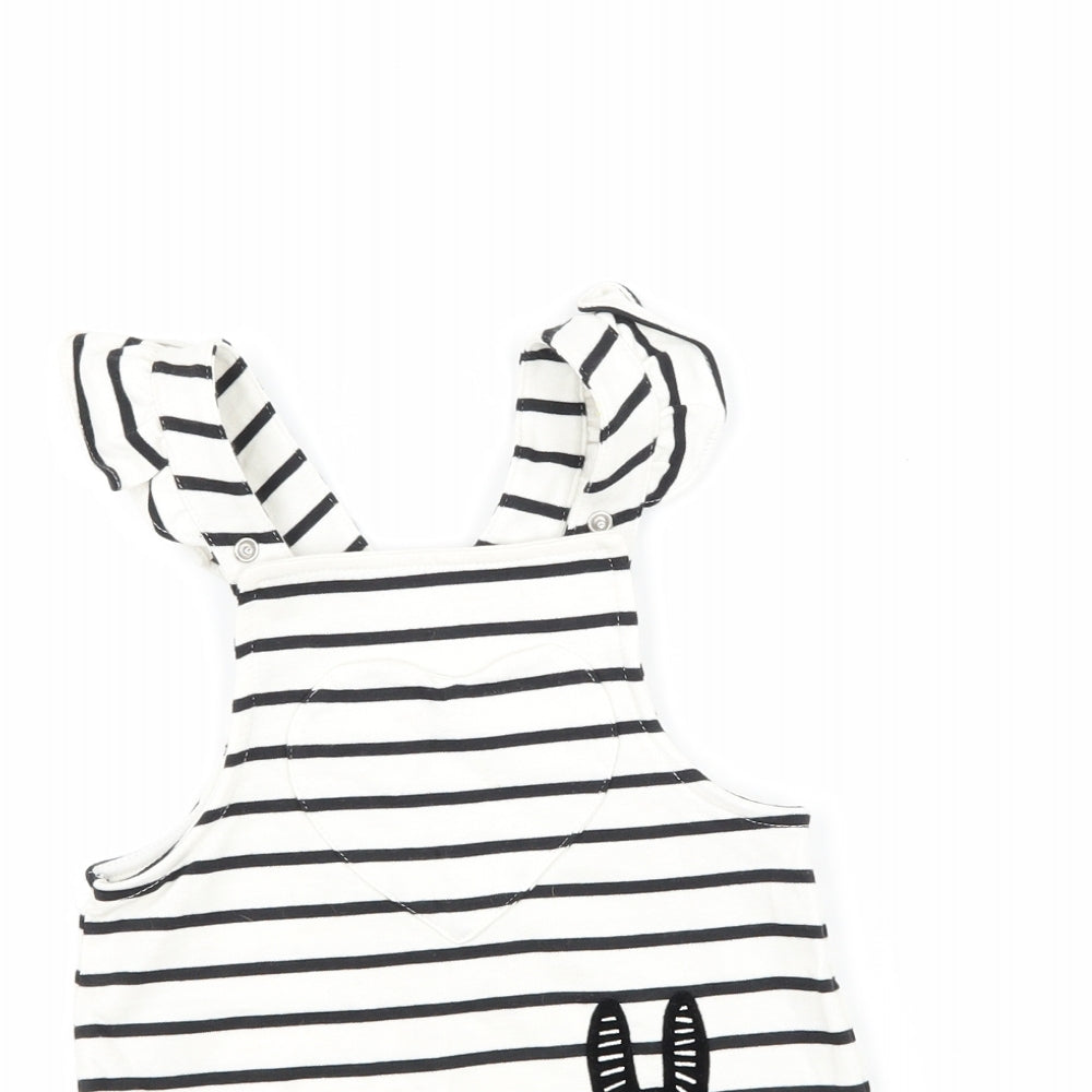 Mothercare Girls White Striped  Pinafore/Dungaree Dress  Size 6-9 Months