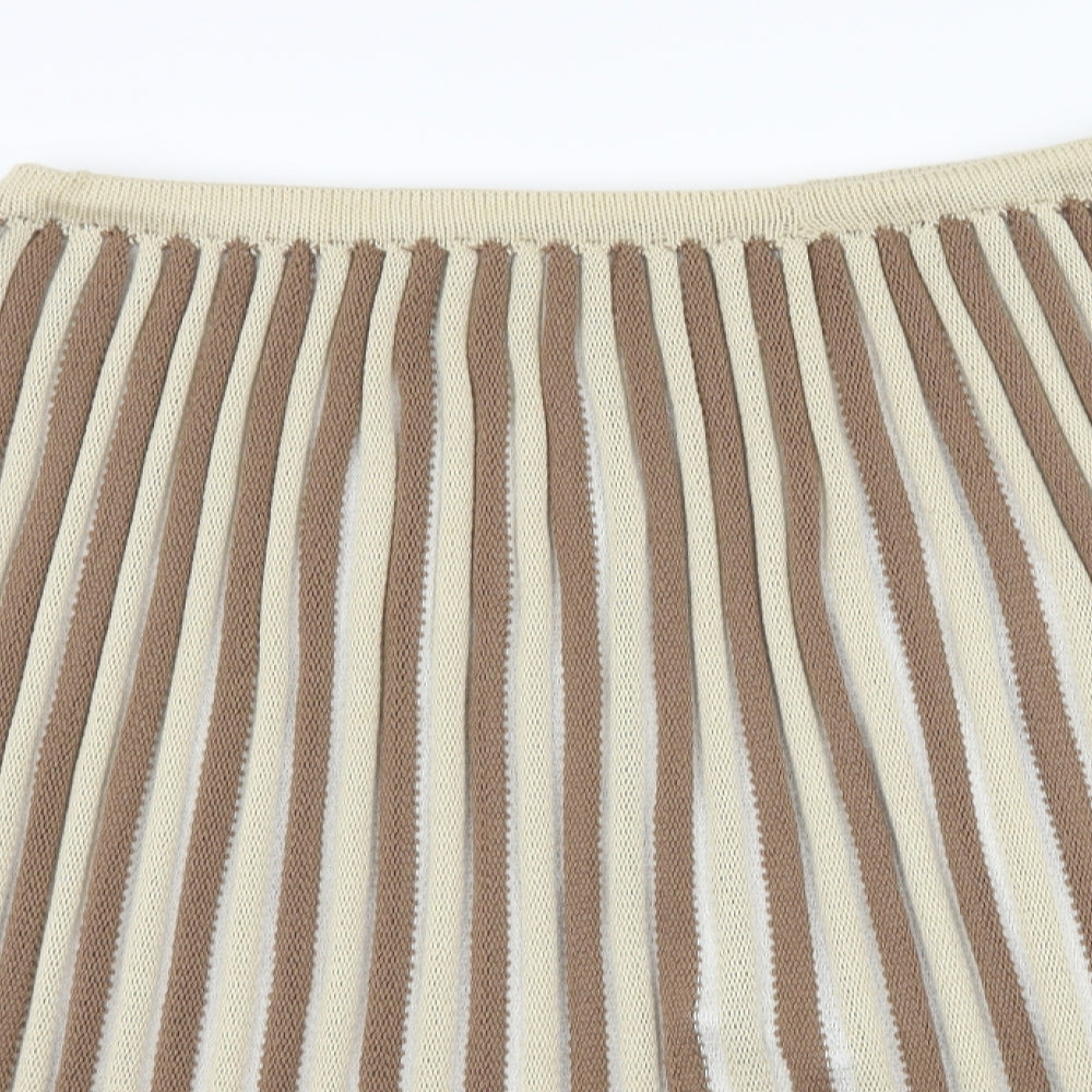 Preworn Womens Brown Striped  Pleated Skirt Size 38