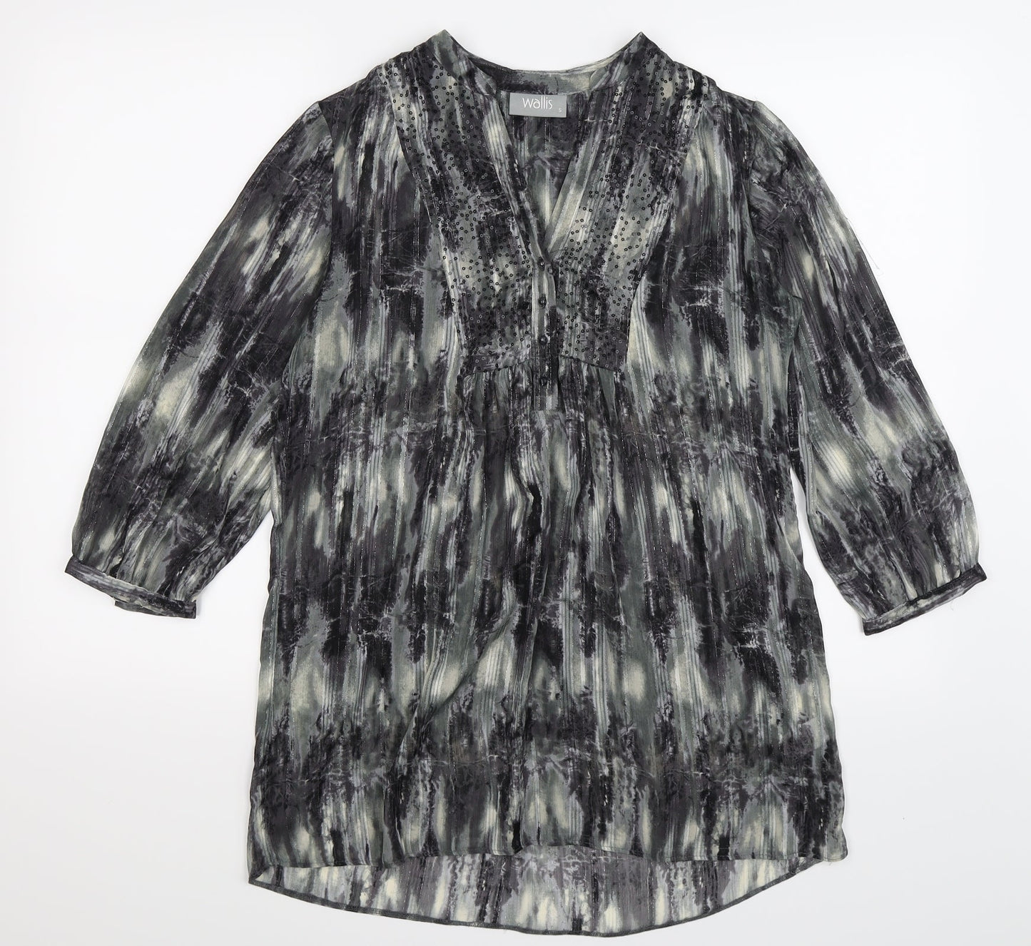 Wallis Womens Grey Striped Chiffon Tunic Blouse Size S