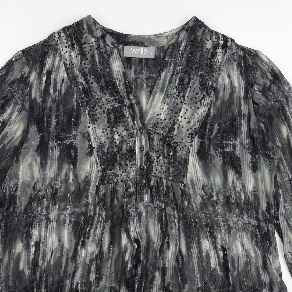 Wallis Womens Grey Striped Chiffon Tunic Blouse Size S