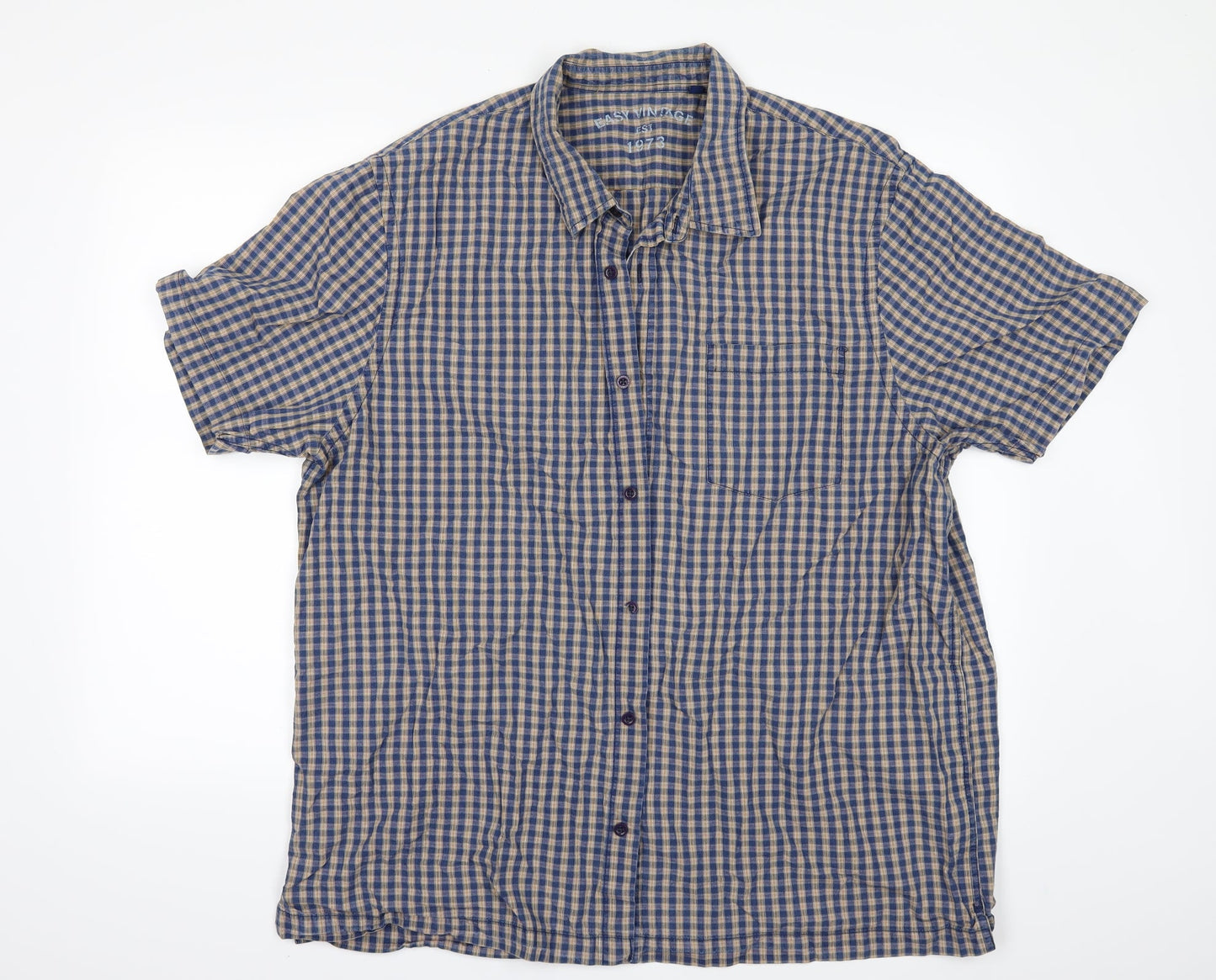 Easy Mens Blue Check   Button-Up Size 2XL