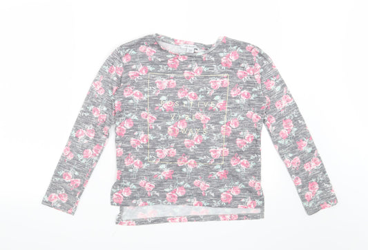 Primark Girls Grey Floral  Basic T-Shirt Size 12-13 Years  - Positive Vibes Always