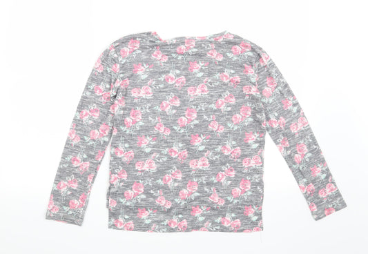 Primark Girls Grey Floral  Basic T-Shirt Size 12-13 Years  - Positive Vibes Always