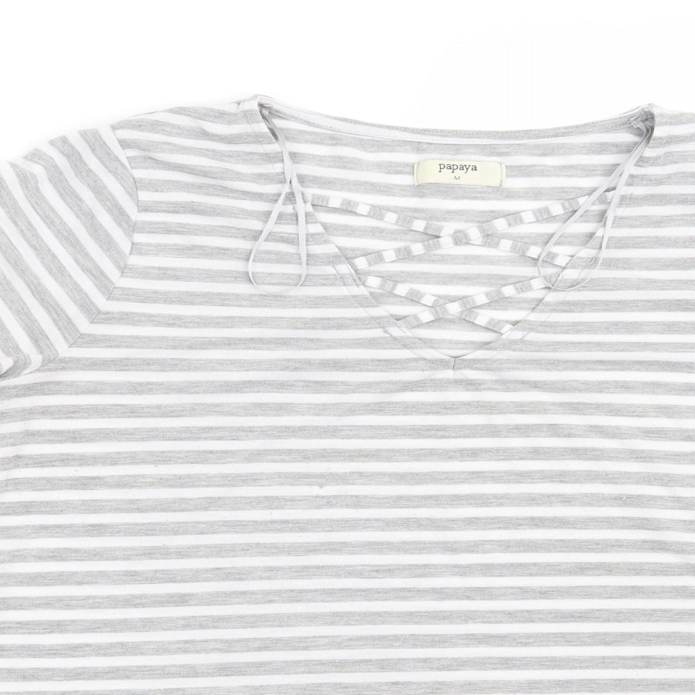 Papaya Womens Grey Striped  Basic T-Shirt Size M