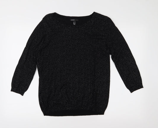 Mango Womens Black Polka Dot Knit Pullover Jumper Size M