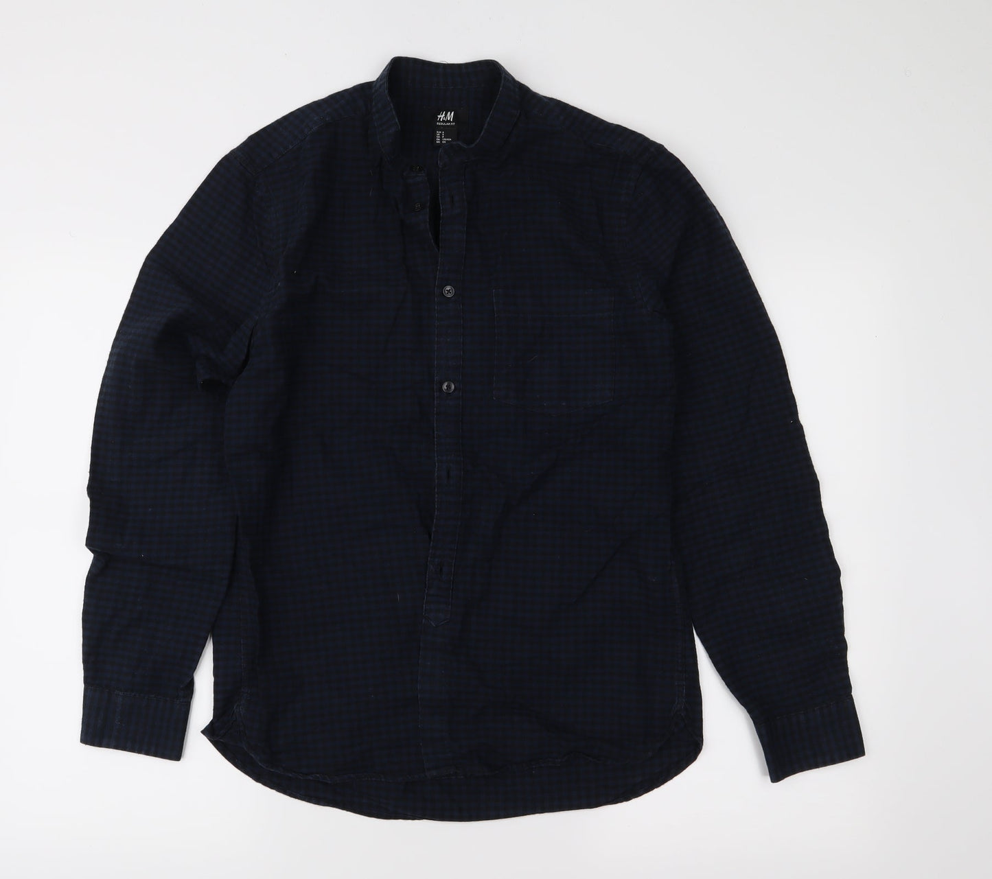 H&M Mens Blue Check   Button-Up Size S