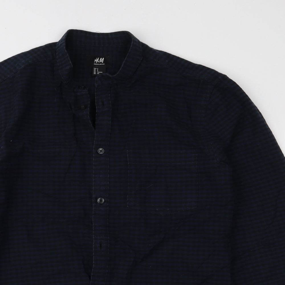 H&M Mens Blue Check   Button-Up Size S