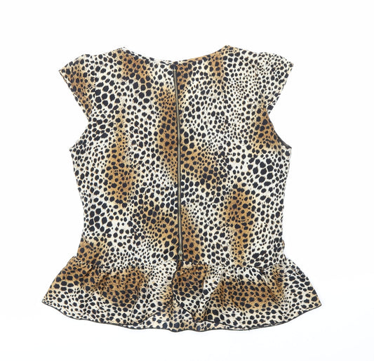 Lay Womens Beige Animal Print  Basic Blouse Size 10
