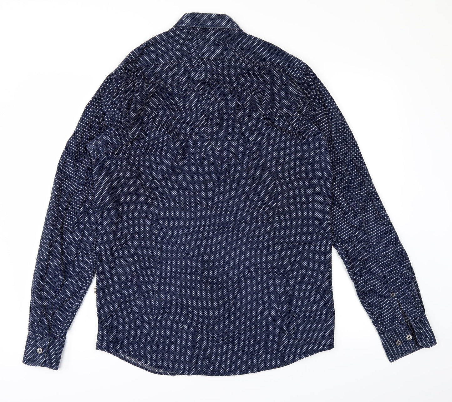 Tailored Originals Mens Blue Polka Dot   Button-Up Size M