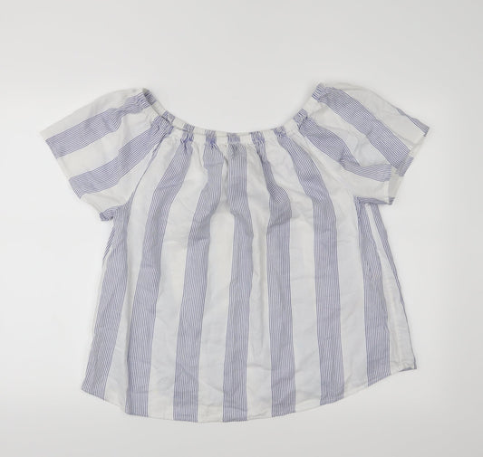 Workshop Womens Blue Striped  Basic Blouse Size M