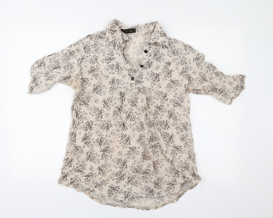 FASHION TEMPLE Womens Beige Floral  Basic Blouse Size S