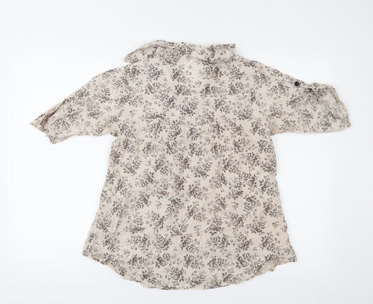 FASHION TEMPLE Womens Beige Floral  Basic Blouse Size S