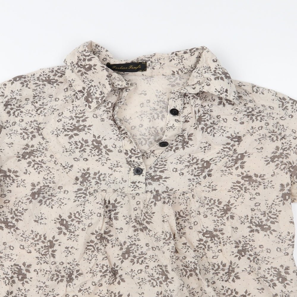 FASHION TEMPLE Womens Beige Floral  Basic Blouse Size S