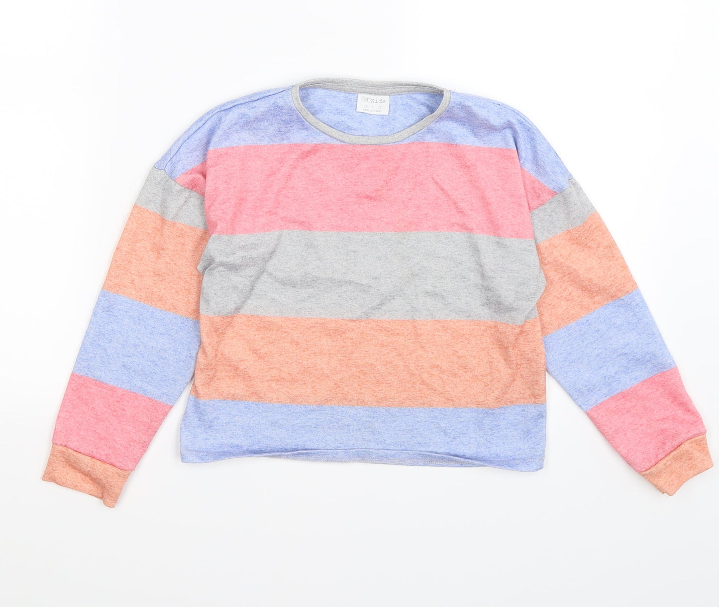 F&F Girls Multicoloured Striped Knit Pullover Sweatshirt Size 7 Years  - cropped