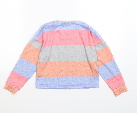 F&F Girls Multicoloured Striped Knit Pullover Sweatshirt Size 7 Years  - cropped