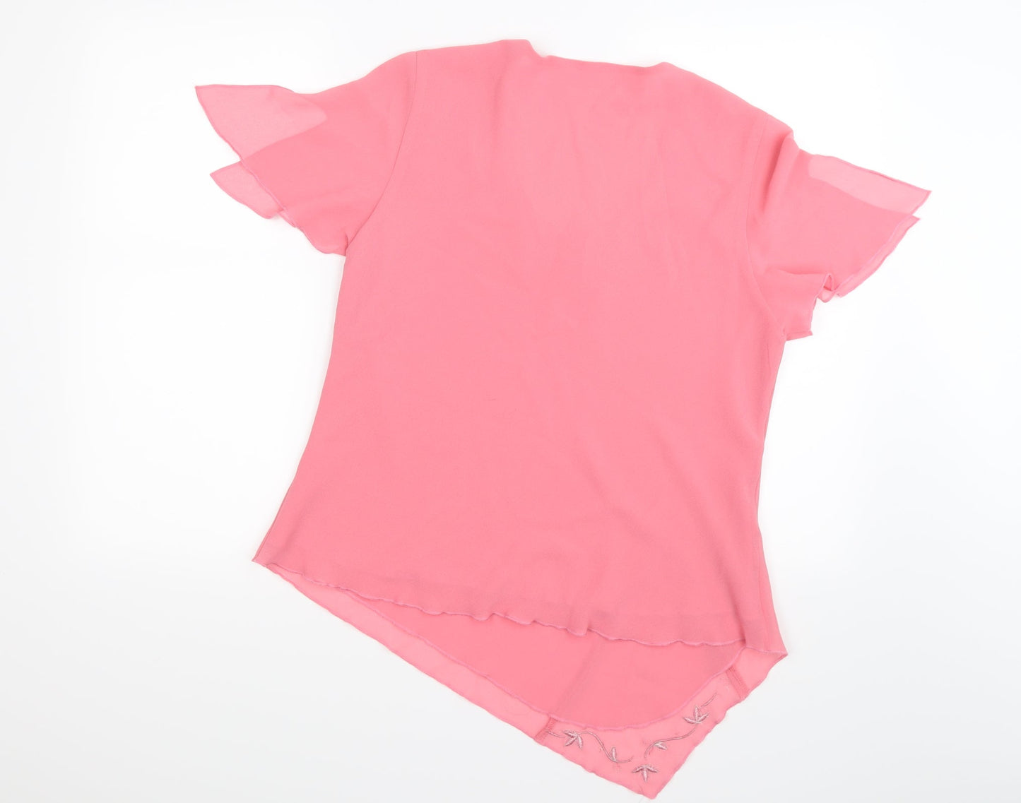 JF Womens Pink Floral Chiffon Basic T-Shirt Size 16  - asymmetric hanky hem